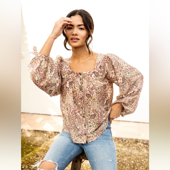 BUNDLE Jen's Pirate Booty x Free People Nightcap white paisley boho tops XS - Picture 8 of 11